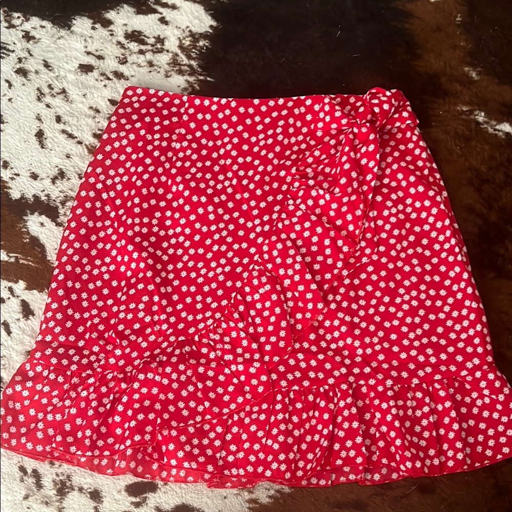Red Pink Ruffled A-Line Mini Skirt cottage core